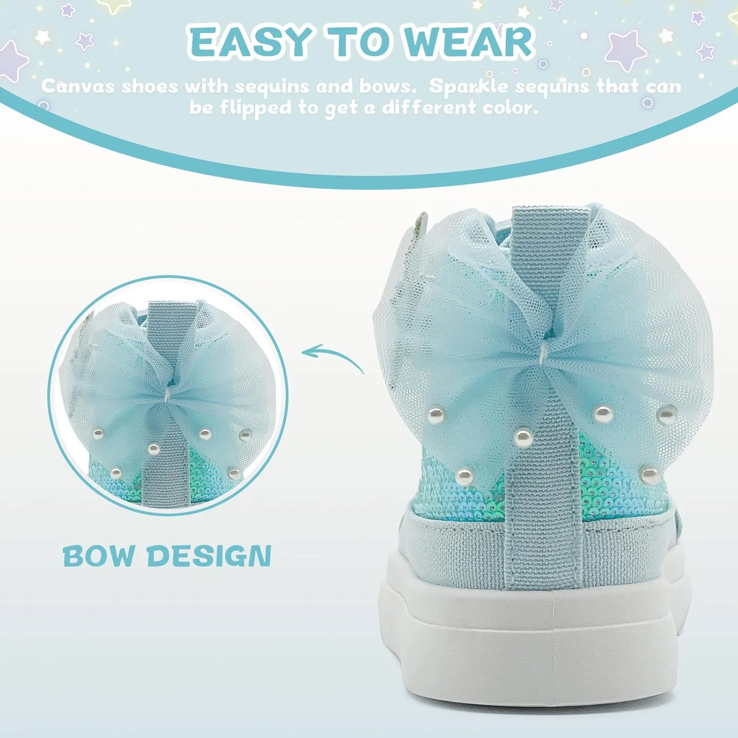 Toddler Sneakers for Girls Boys Canvas High Top Kids Fashion Sparkle Sequins Bow Shoes Running Walking Casual Shoes