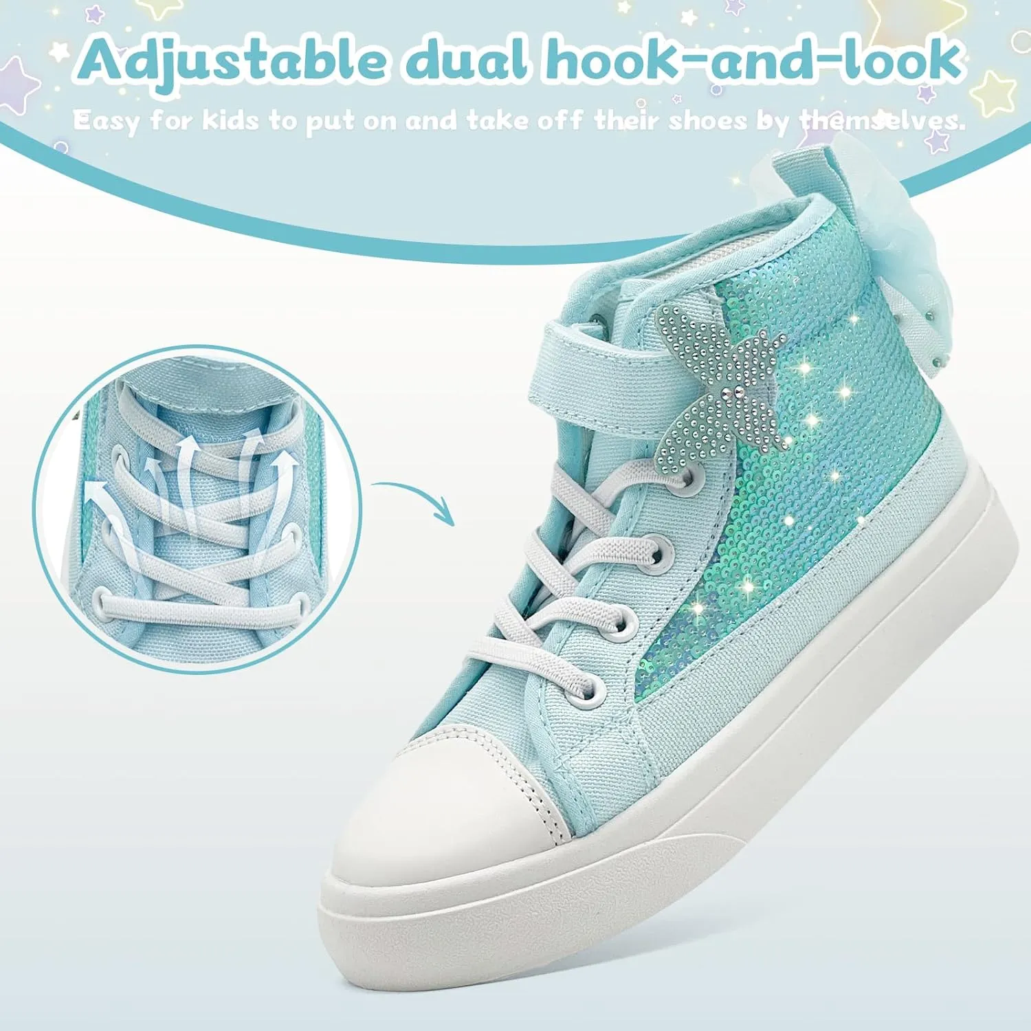 Toddler Sneakers for Girls Boys Canvas High Top Kids Fashion Sparkle Sequins Bow Shoes Running Walking Casual Shoes