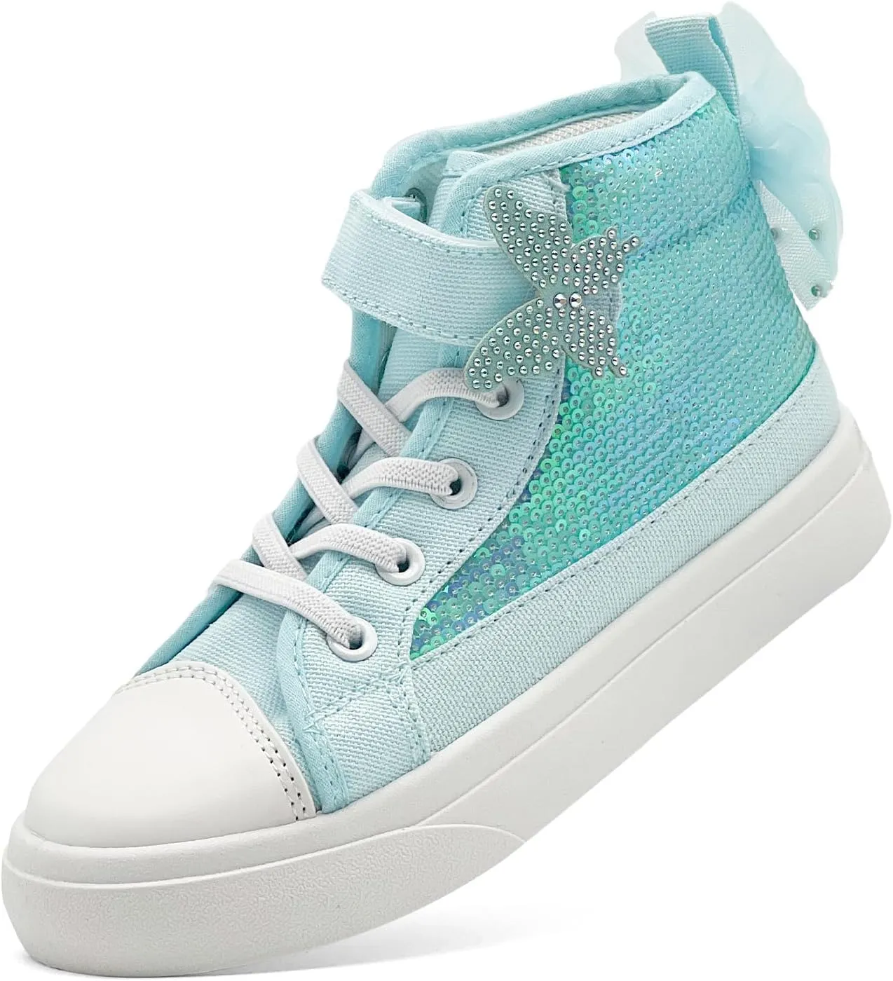 Toddler Sneakers for Girls Boys Canvas High Top Kids Fashion Sparkle Sequins Bow Shoes Running Walking Casual Shoes