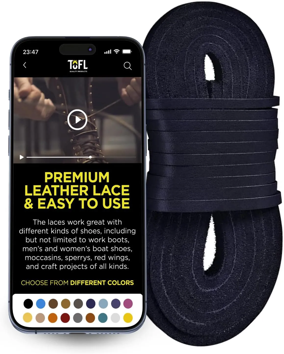 TOFL Leather Boot Laces|1/8 Inch Thick 72 Inches Long|2 Leather Strips [1 Pair]