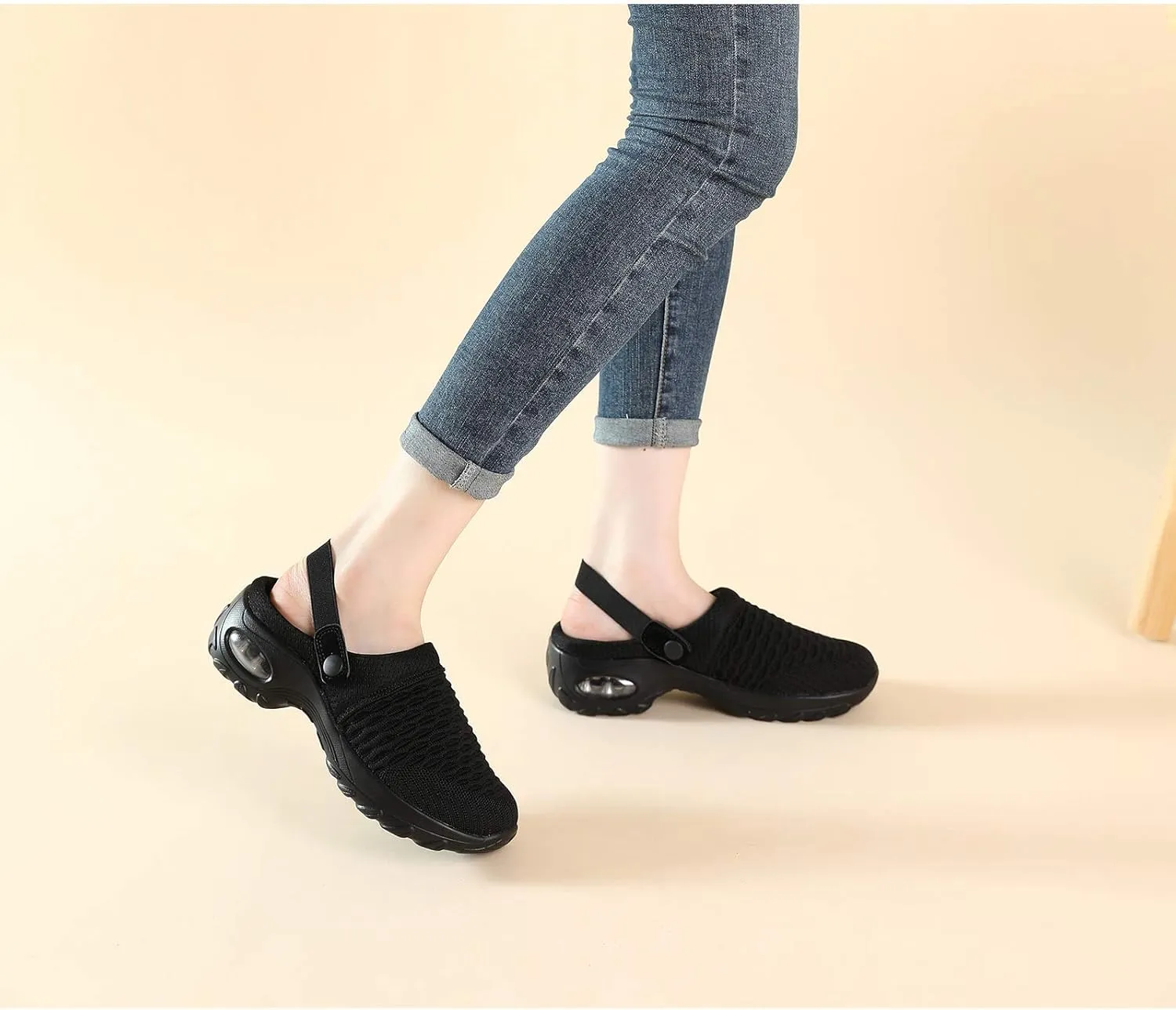 Trsorini Mules Clogs for Women Summer Air Cushion Platform Mesh Mules Sneaker Sandals for Female Lightweight Beach Shoes Outdoor Slippers Walking Shoes