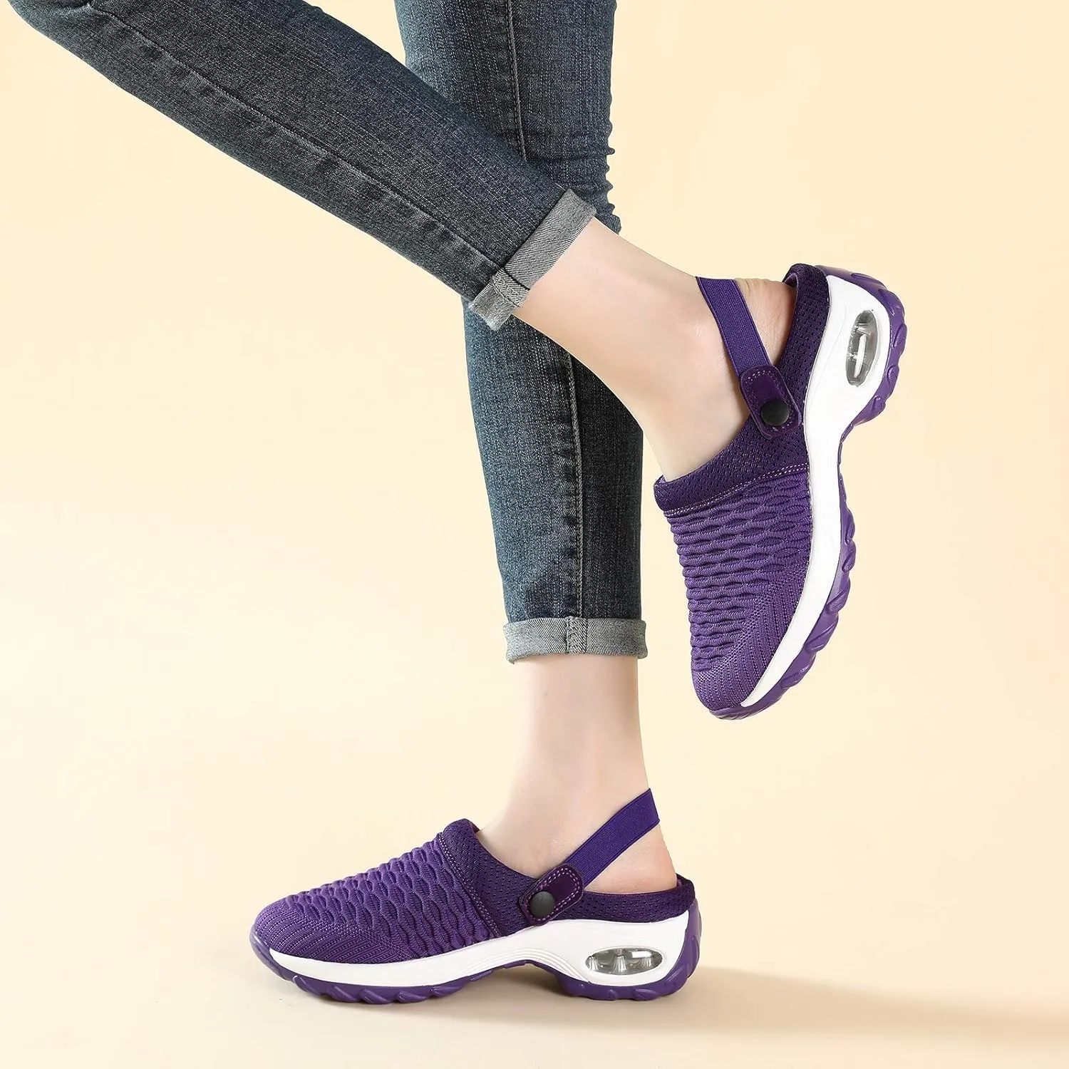 Trsorini Mules Clogs for Women Summer Air Cushion Platform Mesh Mules Sneaker Sandals for Female Lightweight Beach Shoes Outdoor Slippers Walking Shoes