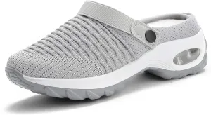 Trsorini Mules Clogs for Women Summer Air Cushion Platform Mesh Mules Sneaker Sandals for Female Lightweight Beach Shoes Outdoor Slippers Walking Shoes