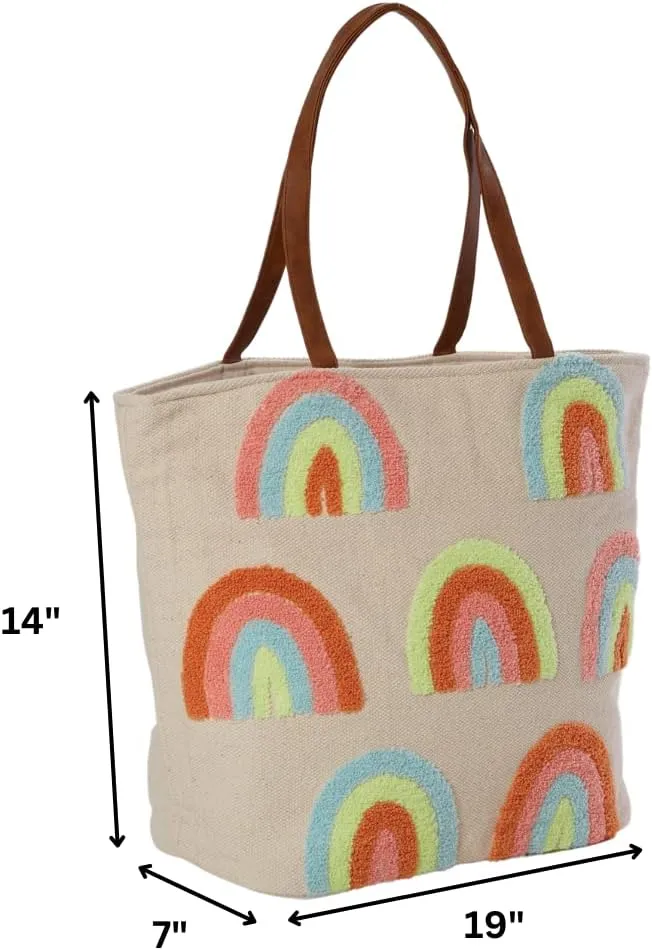 Twig & Arrow Large Canvas Woven Tote Bag for Women with Magnetic Snap Closure - Stripes, Hearts or Rainbows