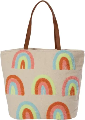 Twig & Arrow Large Canvas Woven Tote Bag for Women with Magnetic Snap Closure - Stripes, Hearts or Rainbows
