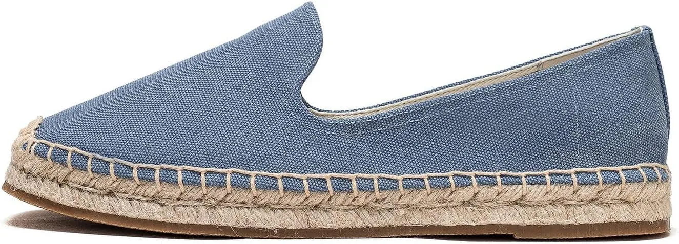 U-lite Men's Classic Suede Canvas Round Cap Toe Espadrilles Loafers Pure Color Slip On Comfortable Flats Shoes