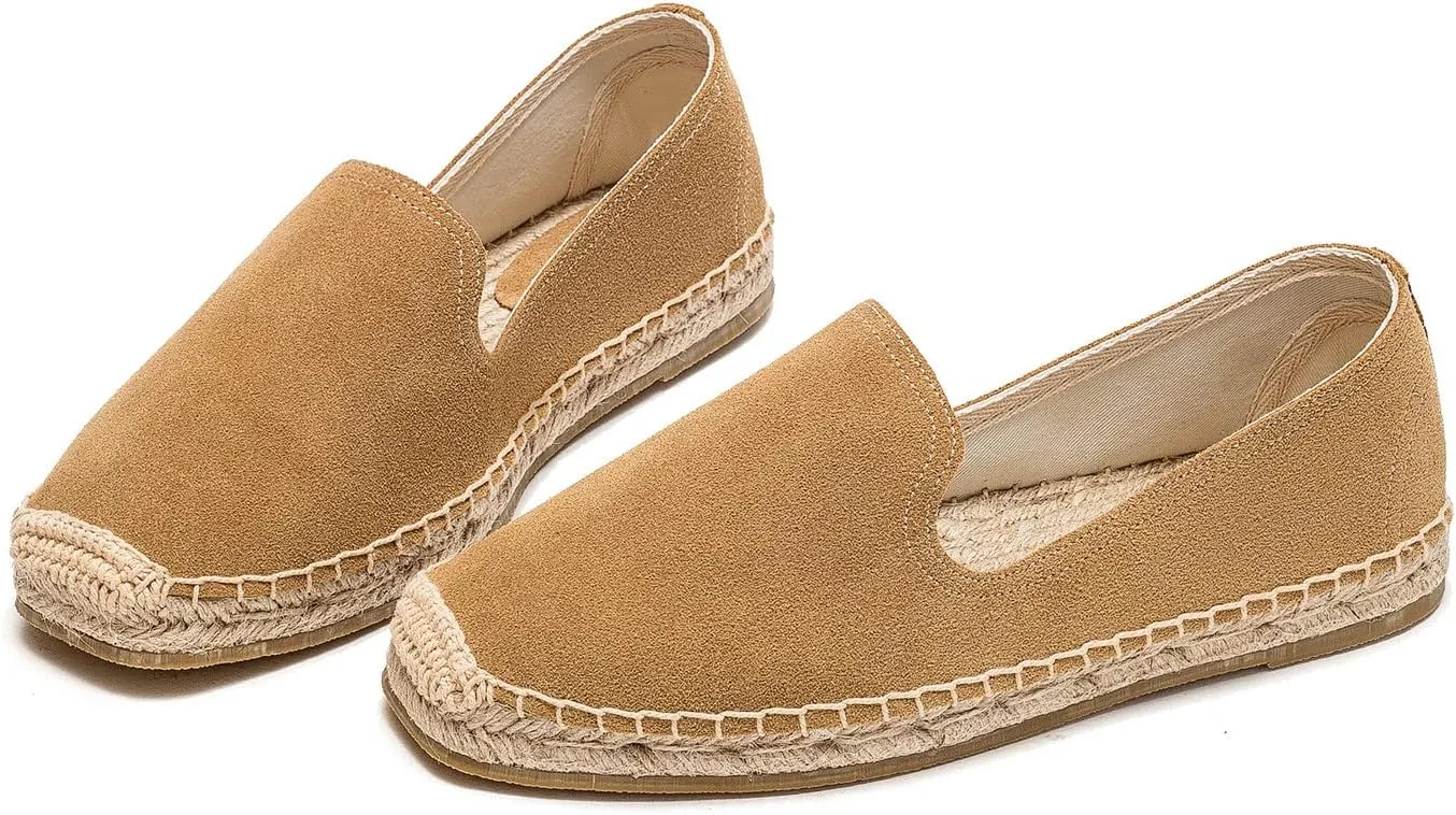 U-lite Men's Classic Suede Canvas Round Cap Toe Espadrilles Loafers Pure Color Slip On Comfortable Flats Shoes