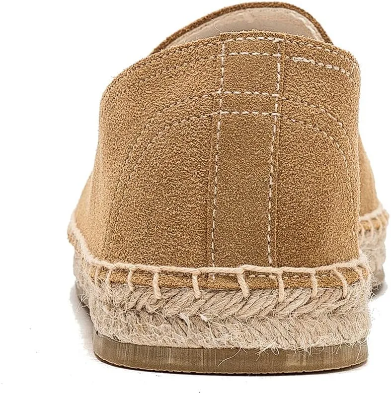 U-lite Men's Classic Suede Canvas Round Cap Toe Espadrilles Loafers Pure Color Slip On Comfortable Flats Shoes