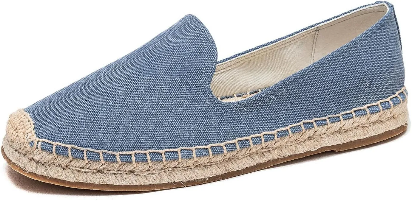 U-lite Men's Classic Suede Canvas Round Cap Toe Espadrilles Loafers Pure Color Slip On Comfortable Flats Shoes