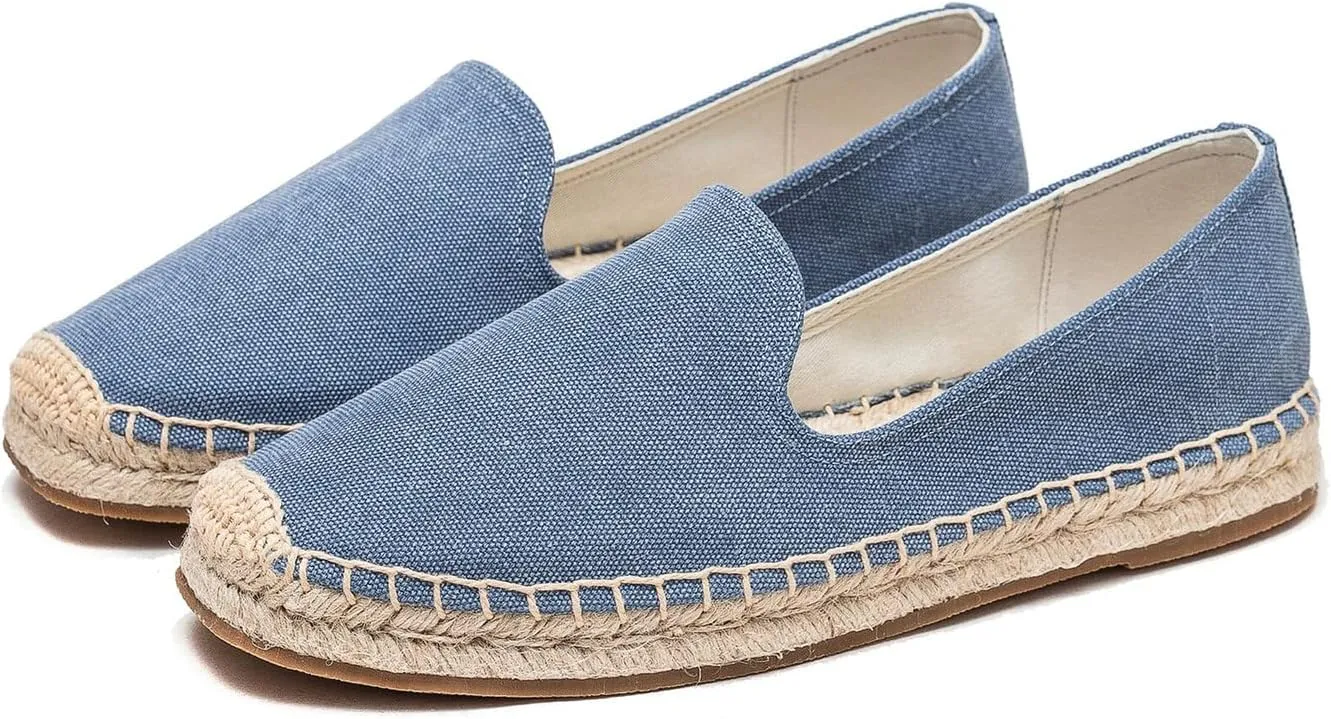 U-lite Men's Classic Suede Canvas Round Cap Toe Espadrilles Loafers Pure Color Slip On Comfortable Flats Shoes