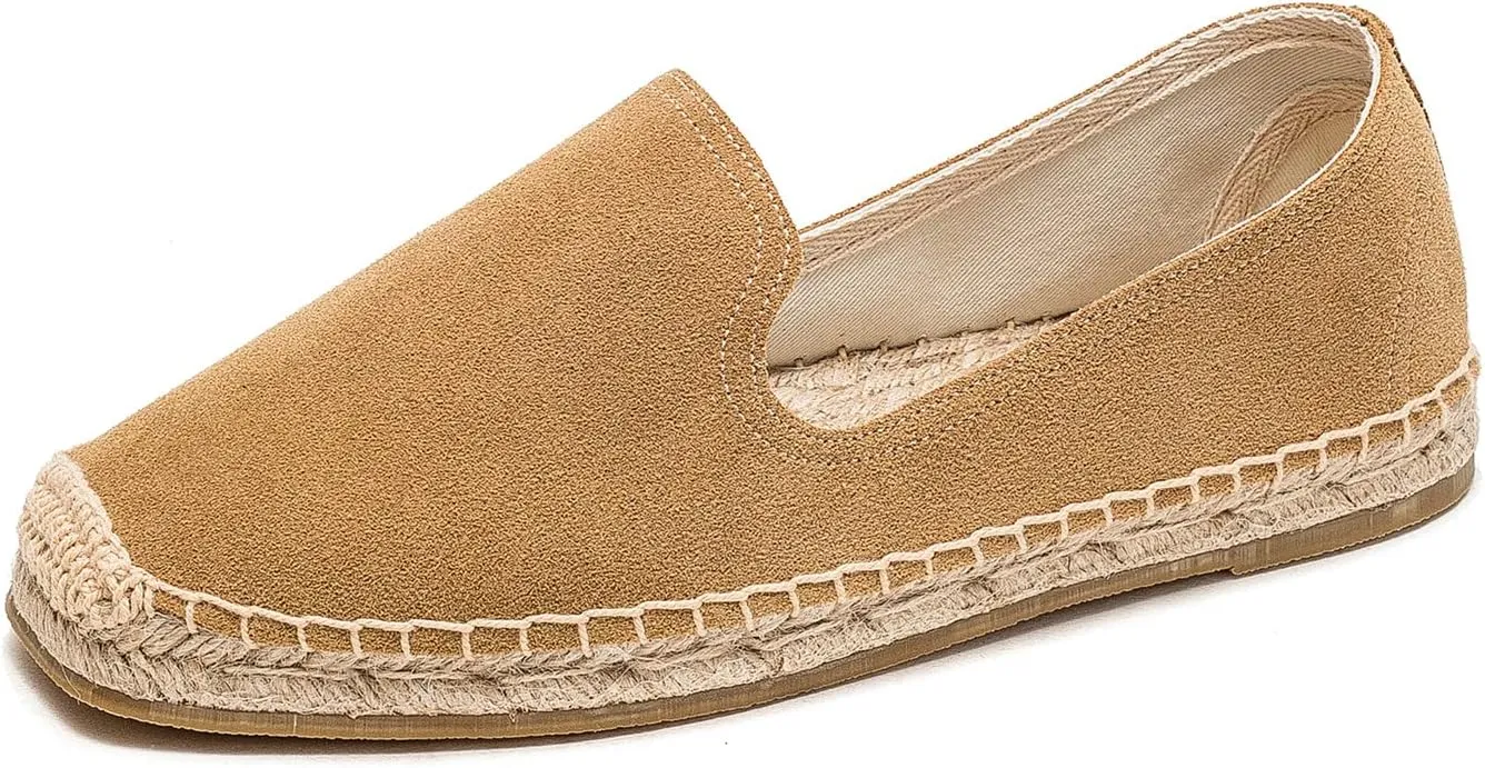 U-lite Men's Classic Suede Canvas Round Cap Toe Espadrilles Loafers Pure Color Slip On Comfortable Flats Shoes
