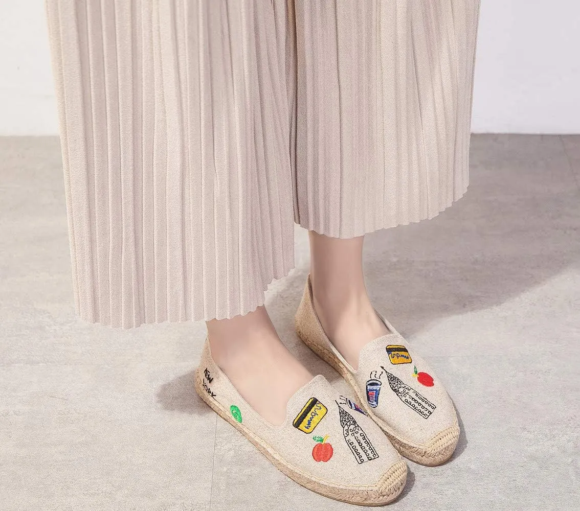 U-lite Women's Casual Flat Cap-Toe Slip on Platform Canvas Espadrilles Smoking Slipper Loafer