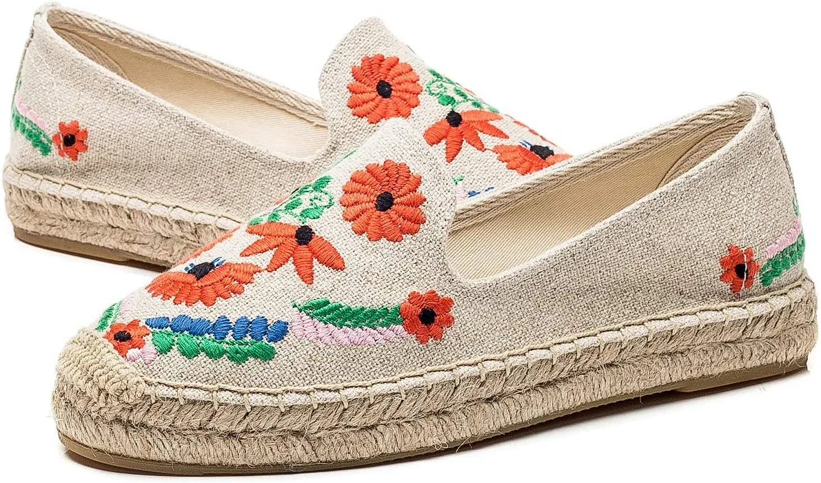 U-lite Women's Casual Flat Cap-Toe Slip on Platform Canvas Espadrilles Smoking Slipper Loafer