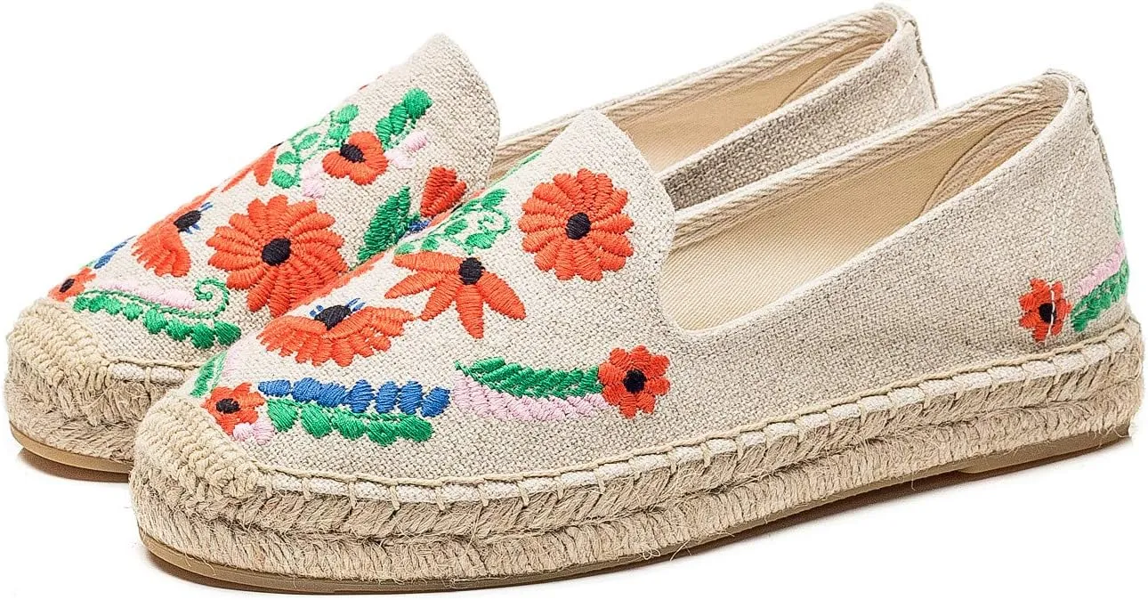 U-lite Women's Casual Flat Cap-Toe Slip on Platform Canvas Espadrilles Smoking Slipper Loafer