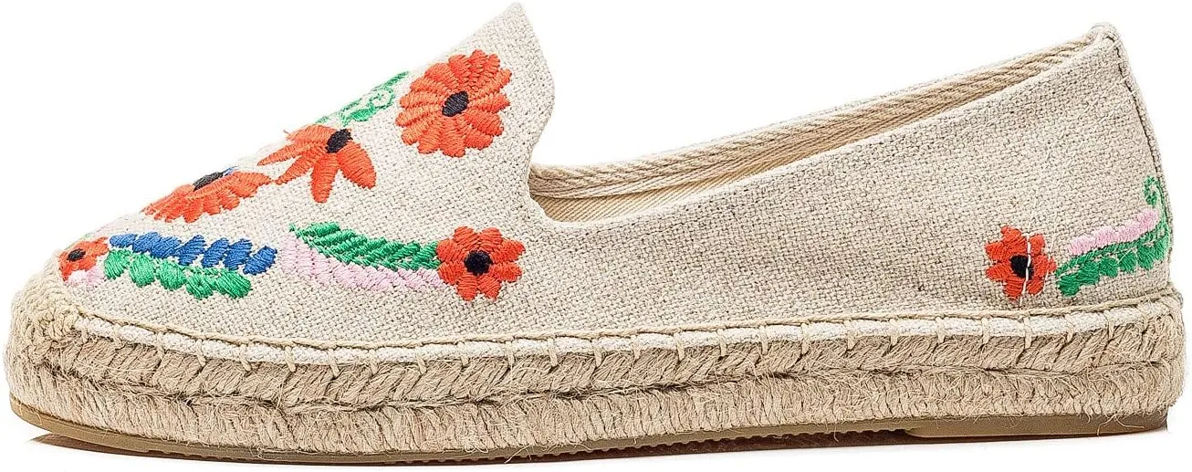 U-lite Women's Casual Flat Cap-Toe Slip on Platform Canvas Espadrilles Smoking Slipper Loafer
