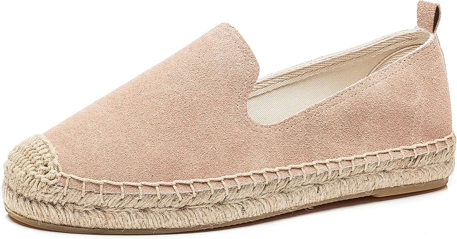 U-lite Women's Round-Toe Classic Flat Cap-Toe Slip ons Simple Espadrilles Leather Loafers