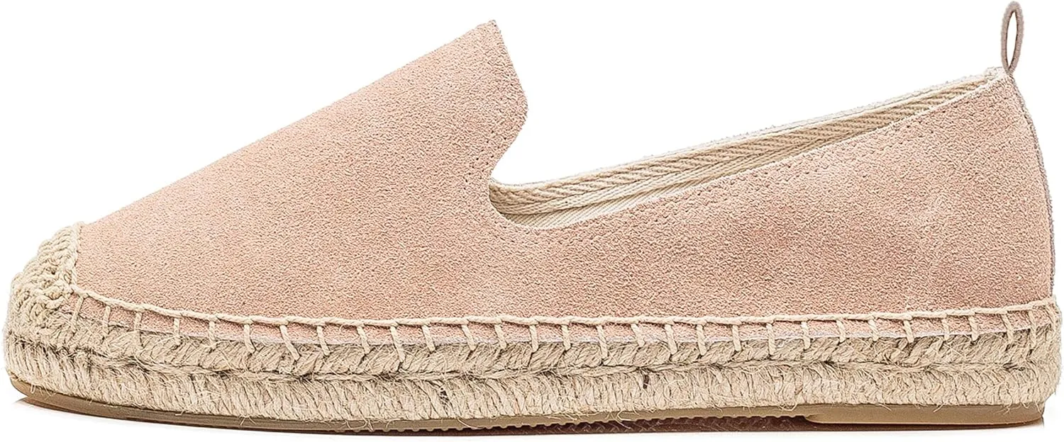 U-lite Women's Round-Toe Classic Flat Cap-Toe Slip ons Simple Espadrilles Leather Loafers