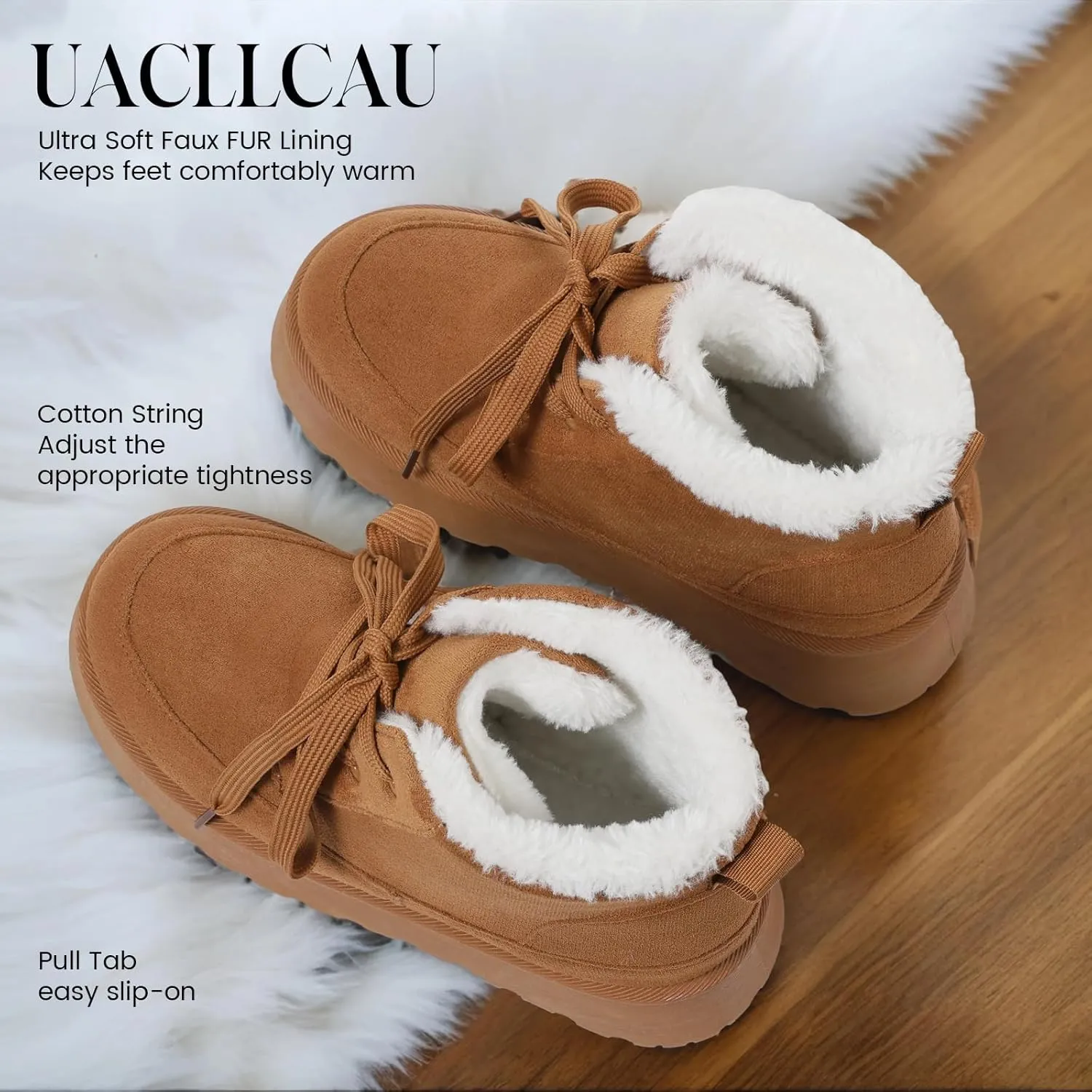 Uacllcau Platform Mini Boots for Women Winter Boots Warm Faux Fur Lining Lace Up Ankle Boots for Women Anti-Slip Short Snow Booties with Memory Foam Insole for Indoor & Outdoor