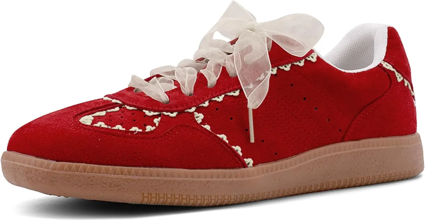 UBWDU Lace Fashion Ballet Sneakers for Women 2025 – Trendy Cute Crochet Ribbon Lace-Up Casual Spring Shoes