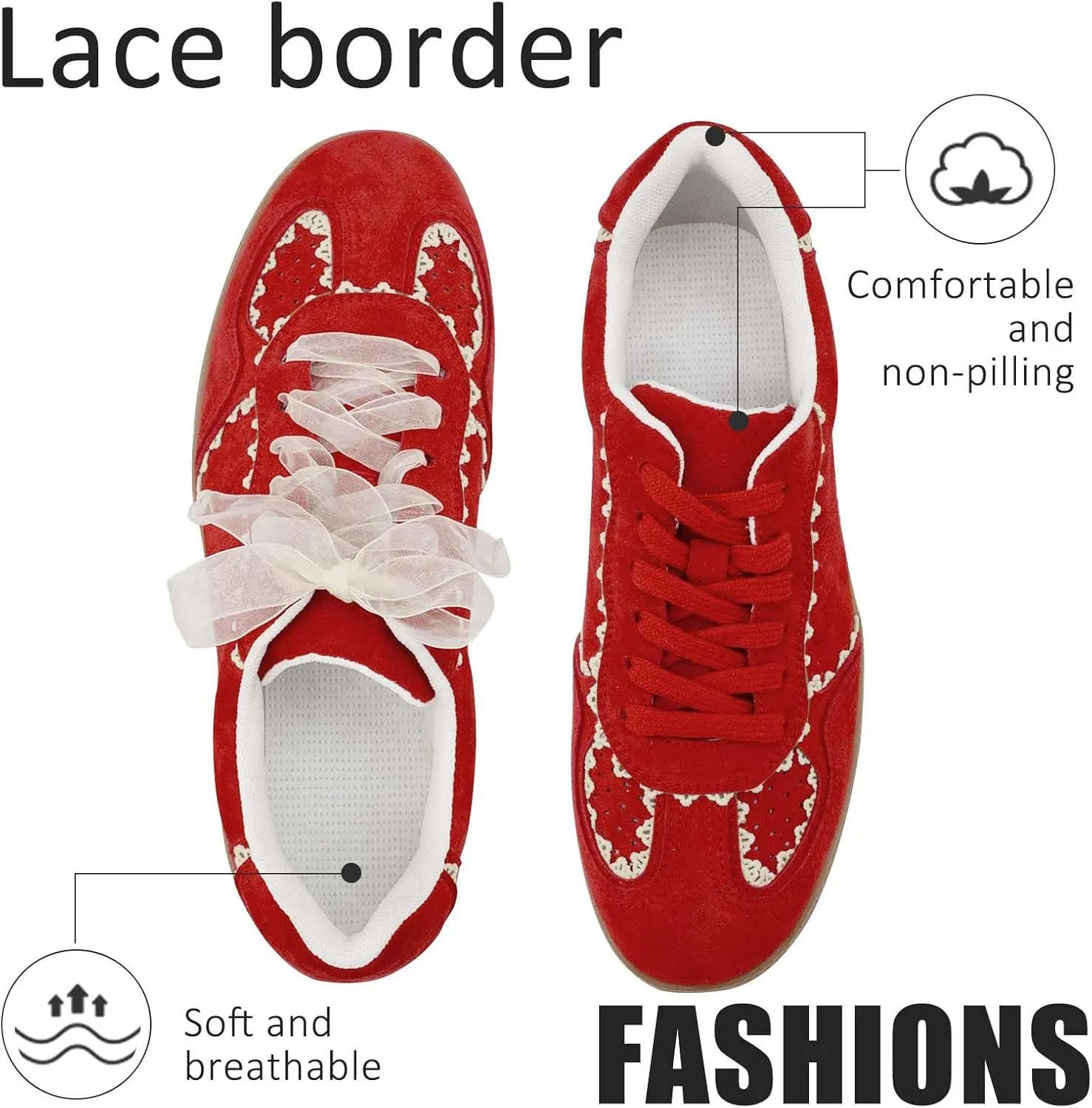 UBWDU Lace Fashion Ballet Sneakers for Women 2025 – Trendy Cute Crochet Ribbon Lace-Up Casual Spring Shoes