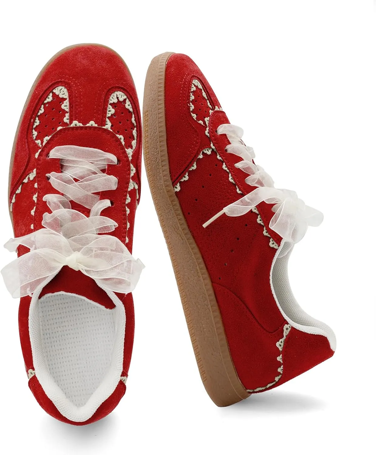 UBWDU Lace Fashion Ballet Sneakers for Women 2025 – Trendy Cute Crochet Ribbon Lace-Up Casual Spring Shoes