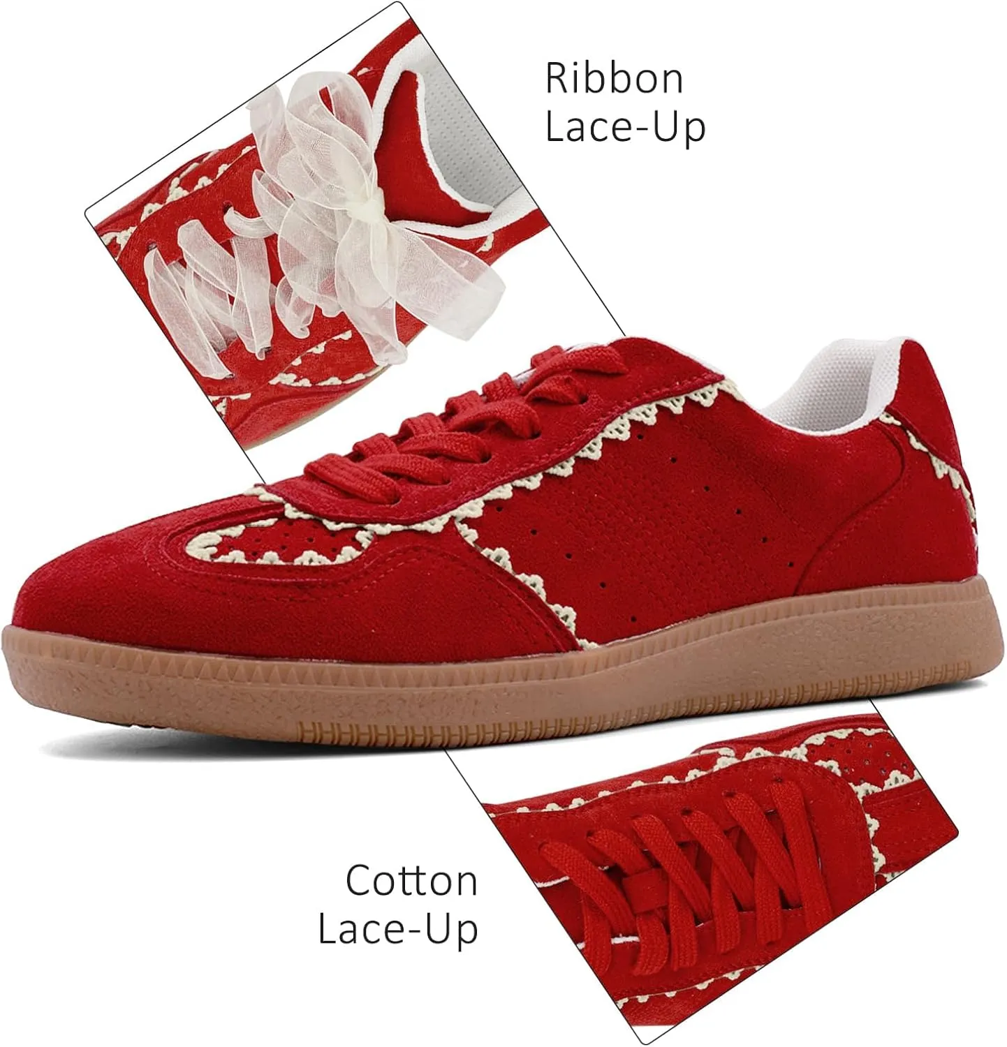 UBWDU Lace Fashion Ballet Sneakers for Women 2025 – Trendy Cute Crochet Ribbon Lace-Up Casual Spring Shoes
