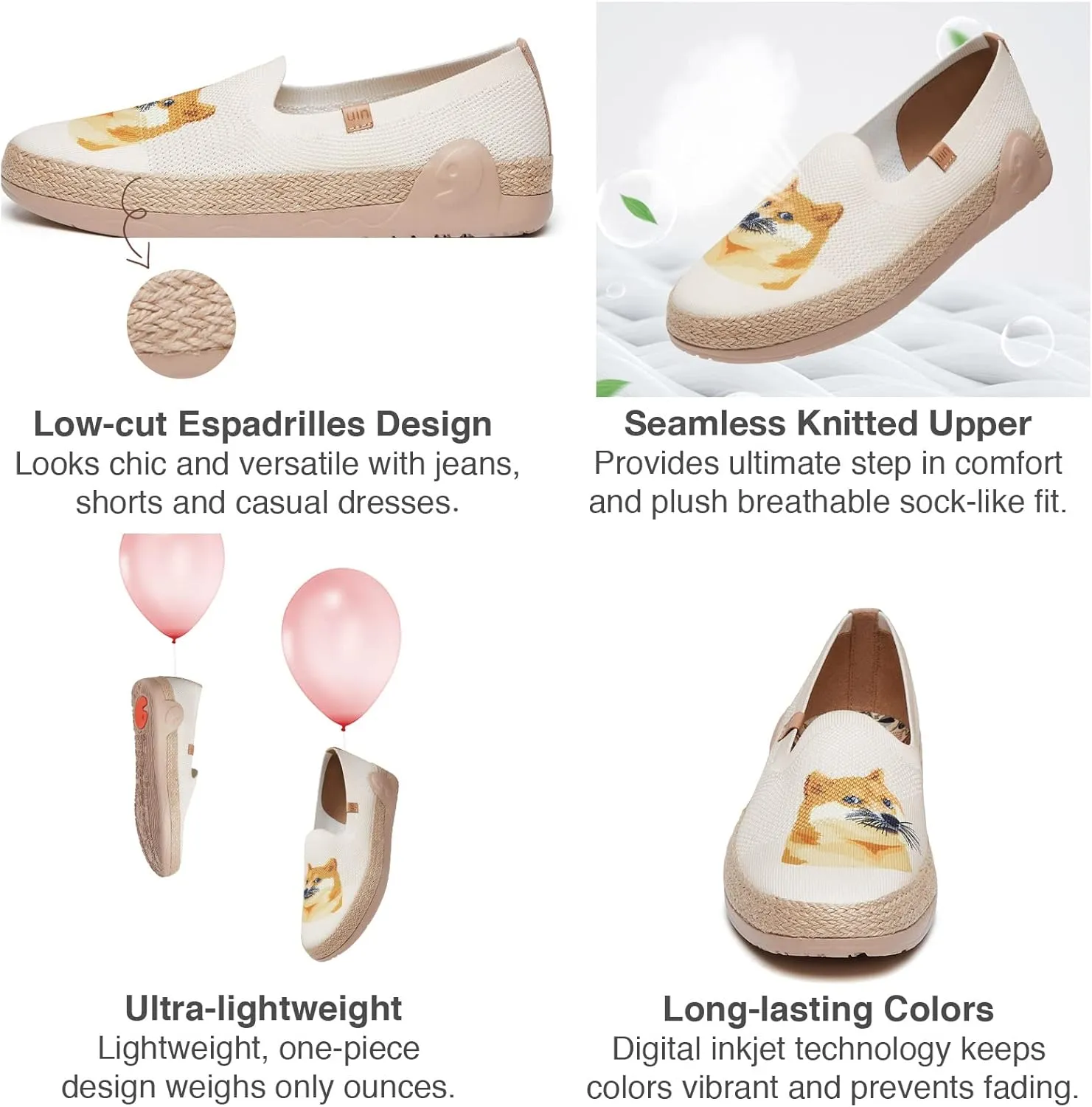 UIN Women's Espadrilles Slip Ons Knitted Lightweight Walking Casual Loafers Comfortable Art Painted Travel Shoes Marbella II