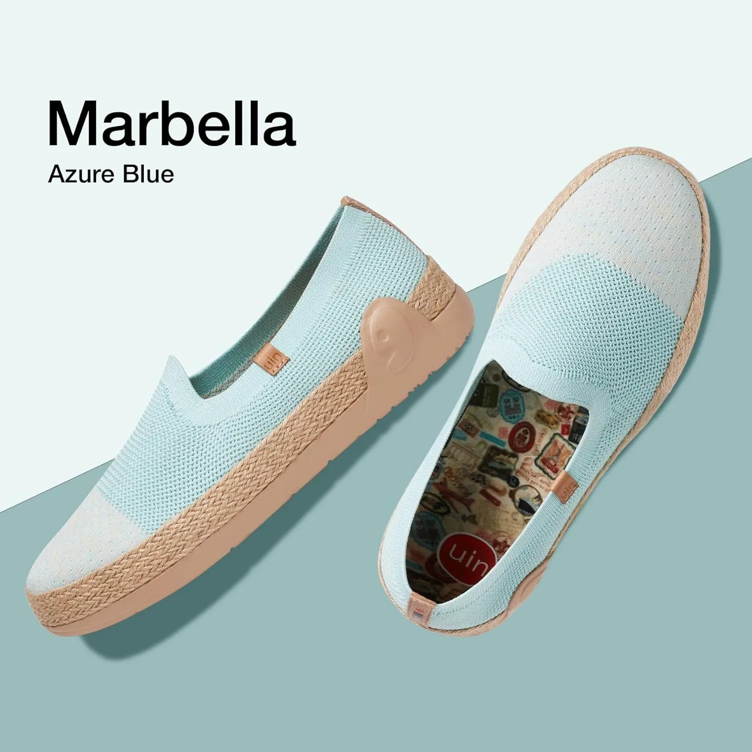 UIN Women's Espadrilles Slip Ons Knitted Lightweight Walking Casual Loafers Comfortable Art Painted Travel Shoes Marbella II