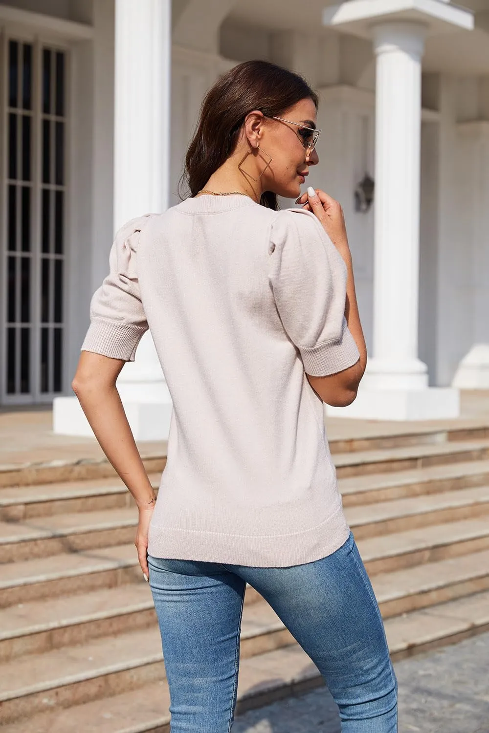 UNCLECAT Women's Puff Short Sleeve Sweaters 2024 Fashion Spring Tops Casual Pullover