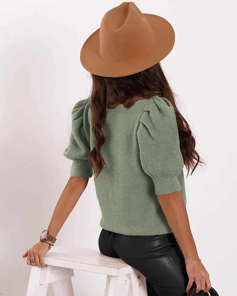 UNCLECAT Women's Puff Short Sleeve Sweaters 2024 Fashion Spring Tops Casual Pullover