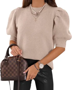 UNCLECAT Women's Puff Short Sleeve Sweaters 2024 Fashion Spring Tops Casual Pullover