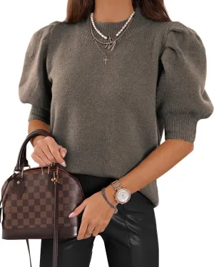 UNCLECAT Women's Puff Short Sleeve Sweaters 2024 Fashion Spring Tops Casual Pullover