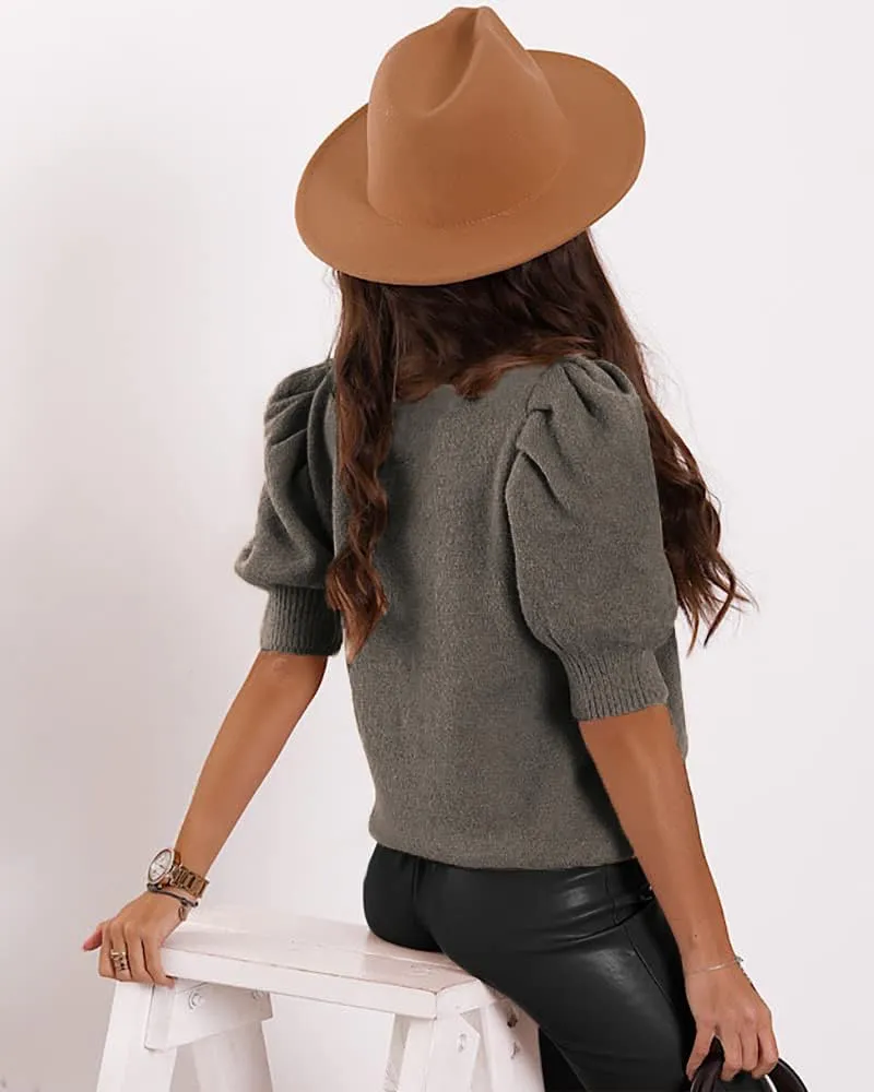 UNCLECAT Women's Puff Short Sleeve Sweaters 2024 Fashion Spring Tops Casual Pullover