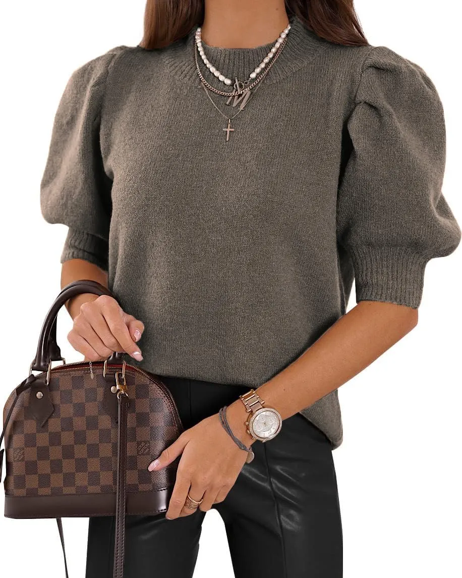 UNCLECAT Women's Puff Short Sleeve Sweaters 2024 Fashion Spring Tops Casual Pullover