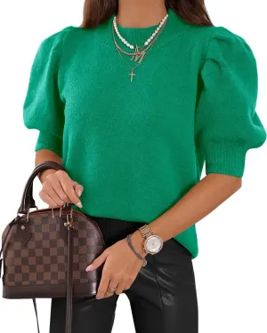 UNCLECAT Women's Puff Short Sleeve Sweaters 2024 Fashion Spring Tops Casual Pullover