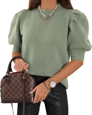 UNCLECAT Women's Puff Short Sleeve Sweaters 2024 Fashion Spring Tops Casual Pullover