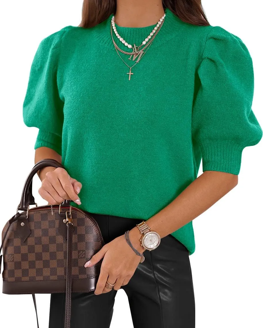 UNCLECAT Women's Puff Short Sleeve Sweaters 2024 Fashion Spring Tops Casual Pullover