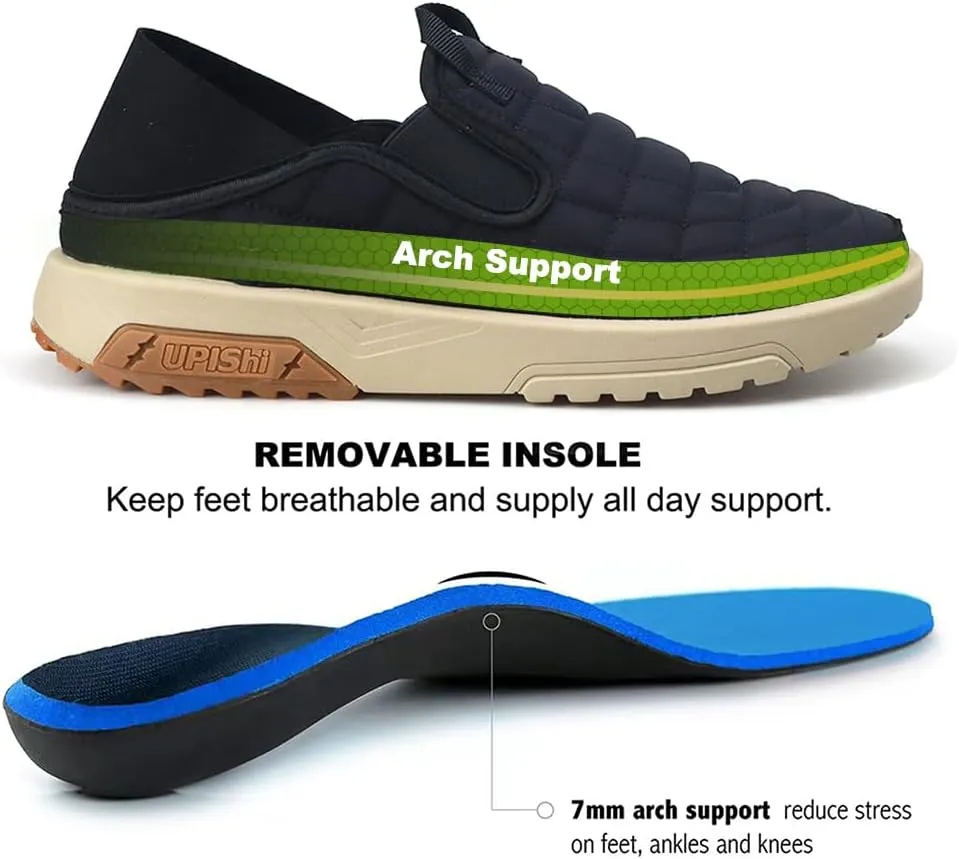 UPIShi Mens Arch Support Slip On Loafers Orthopedic Casual Sneakers for Plantar Fasciitis Indoor Outdoor House Slippers Walking Shoes for Pain Relief