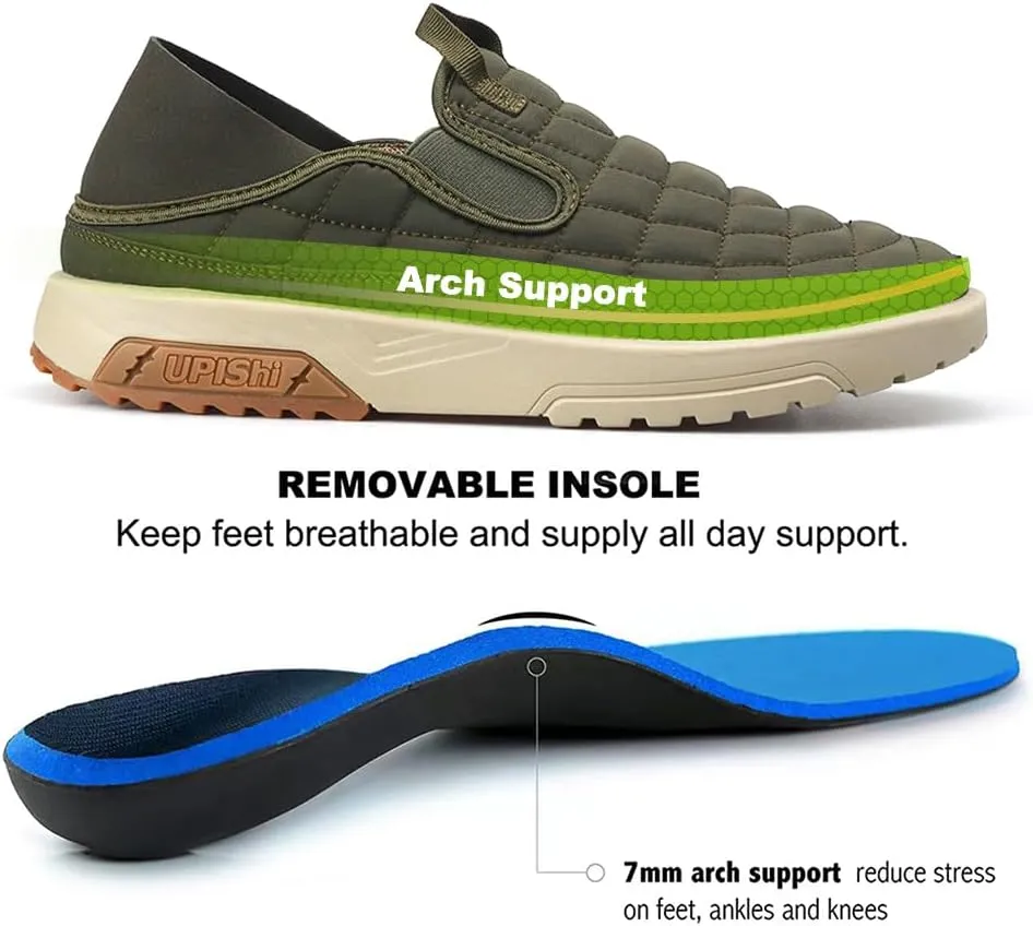 UPIShi Mens Arch Support Slip On Loafers Orthopedic Casual Sneakers for Plantar Fasciitis Indoor Outdoor House Slippers Walking Shoes for Pain Relief