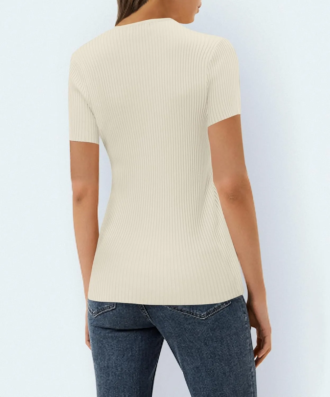 Urban CoCo Women's Short Sleeve T Shirts Summer Crewneck Tops Ribbed Knit Slim Fit Shirt Casual Basic Tees Tops