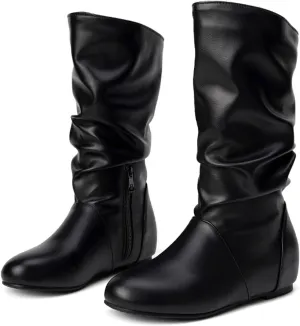 US 5-13.5 Oversize Women Slouch Mid Calf Flat Boots Wedge Low Heel Renaissance Comfort Casual Boots Pull On