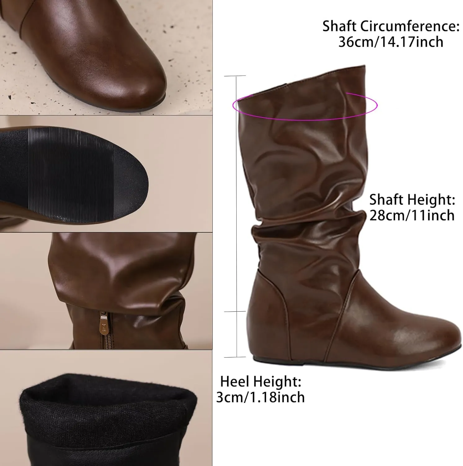 US 5-13.5 Oversize Women Slouch Mid Calf Flat Boots Wedge Low Heel Renaissance Comfort Casual Boots Pull On