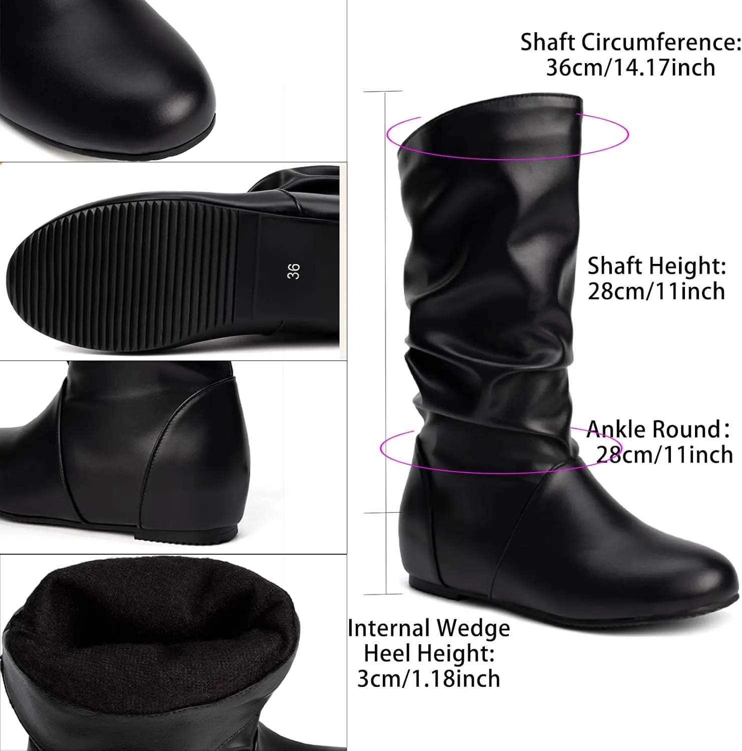 US 5-13.5 Oversize Women Slouch Mid Calf Flat Boots Wedge Low Heel Renaissance Comfort Casual Boots Pull On