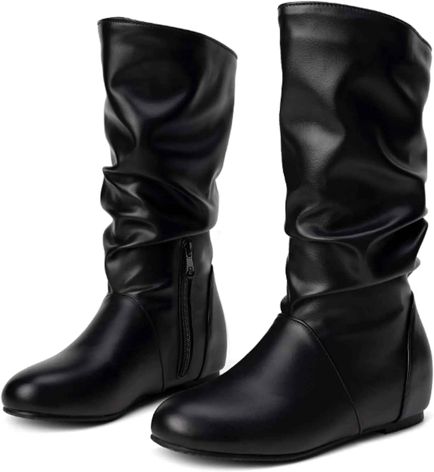 US 5-13.5 Oversize Women Slouch Mid Calf Flat Boots Wedge Low Heel Renaissance Comfort Casual Boots Pull On
