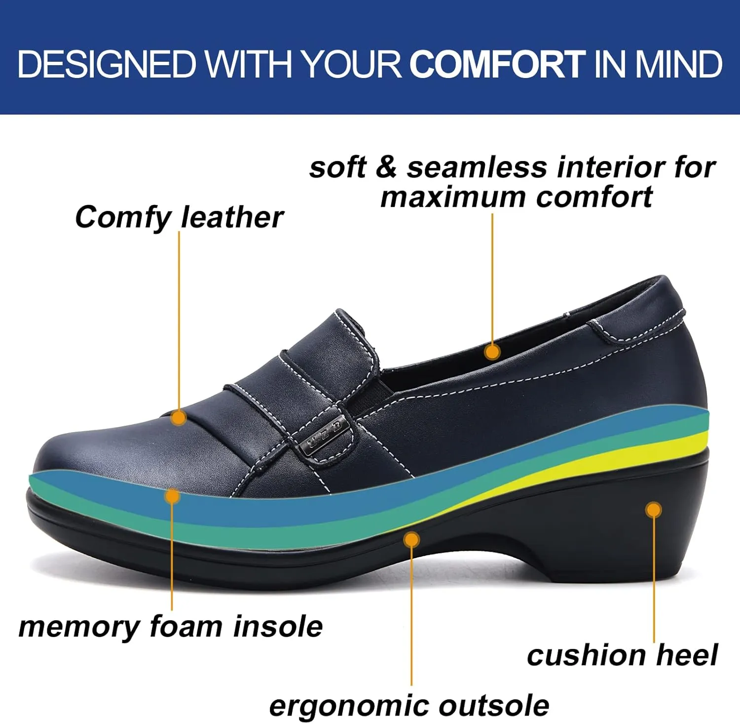 UZB Loafers for Women Dress Shoes Low Heel Slip On Shoes Casual Work Office Dressy Shoes
