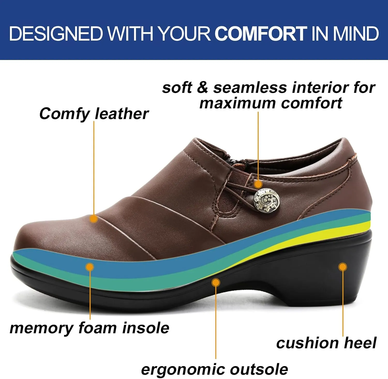UZB Loafers for Womens Comfort Dressy Low Heel Office Work Shoes