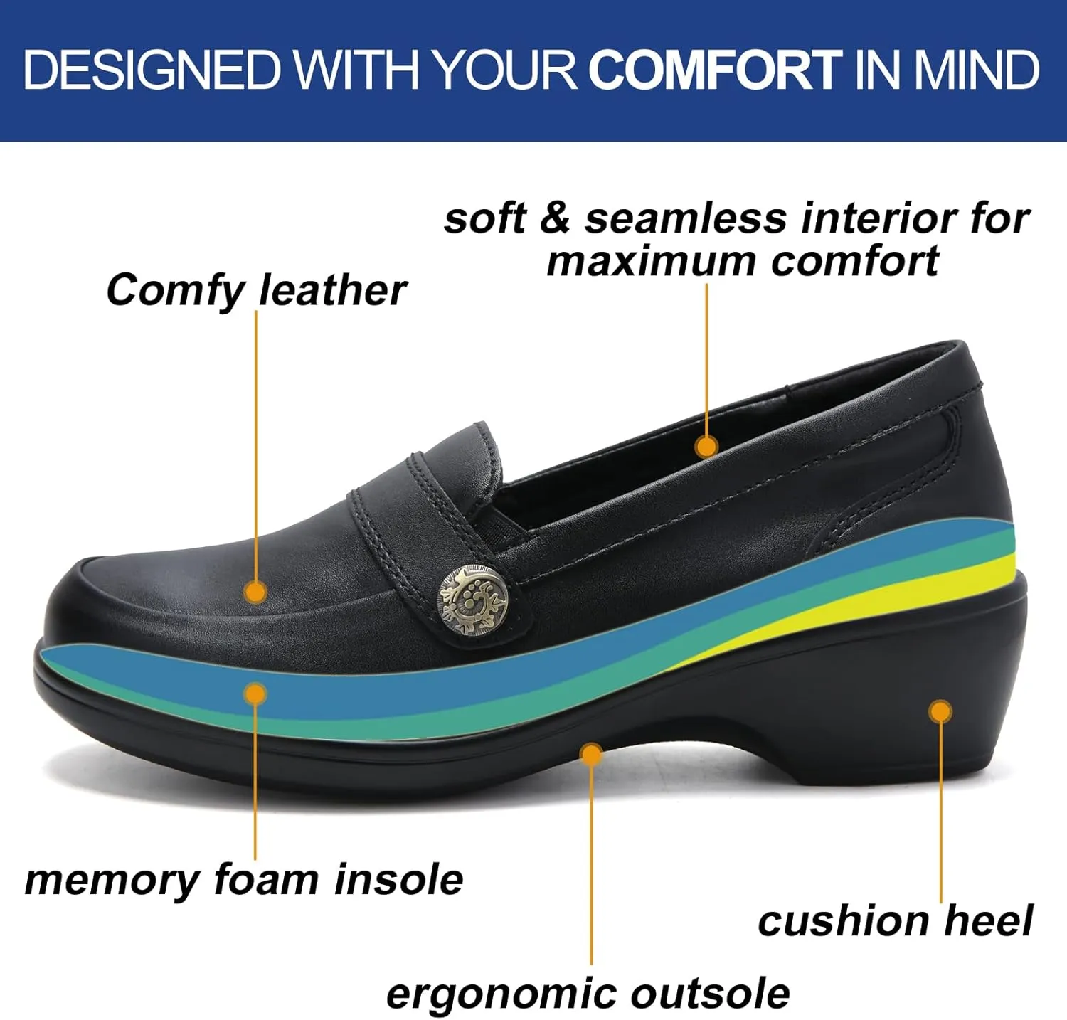 UZB Orthopedic Loafers for Women Dress Shoes Low Heel Slip On Shoes Business Casual Work Office Dressy Shoes