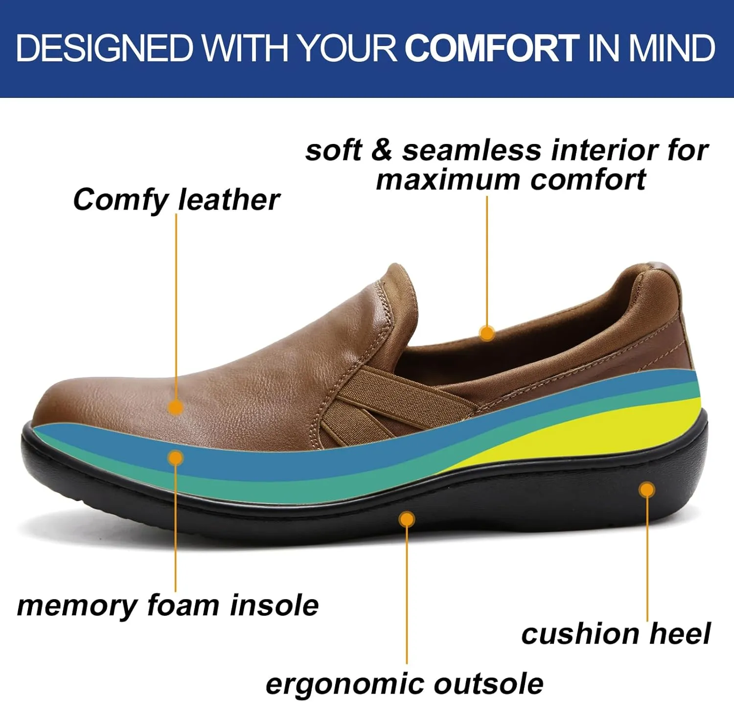 UZB Orthopedic Loafers for Women Slip on Shoes Comfortable Casual Dress Shoes with Memory Foam