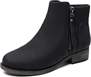 Veittes Women's Ankle Boots - Classic Side Zip, Comfortable Platform, Cover with Buckle Strap, Round Toe, Low Chunky Heel Comfort Slip On Fashion (Black/Dark Brown/Grey) Boots.