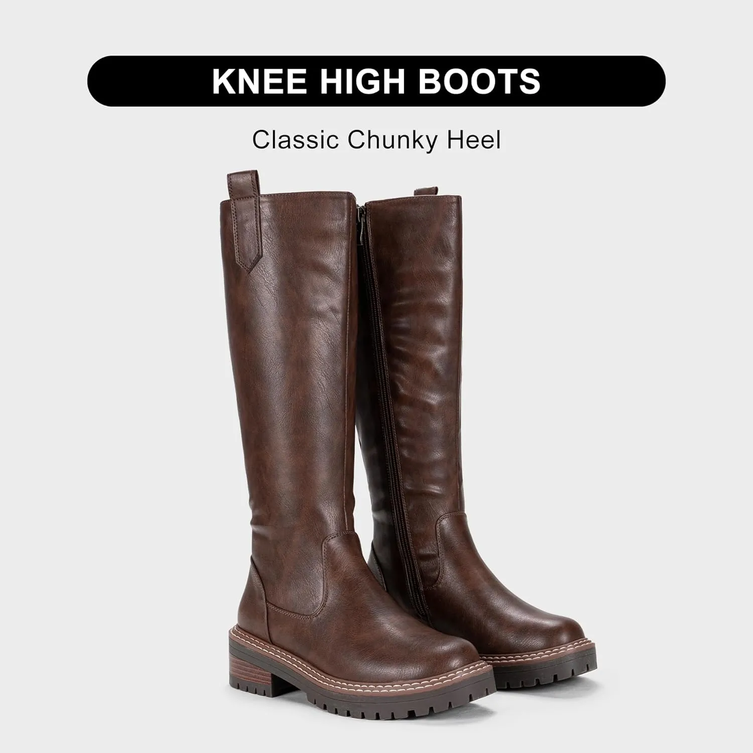 Vepose Women’s 9658 Knee High Boots Low Heel, Platform Tall Boots with Side Zipper for Ladies